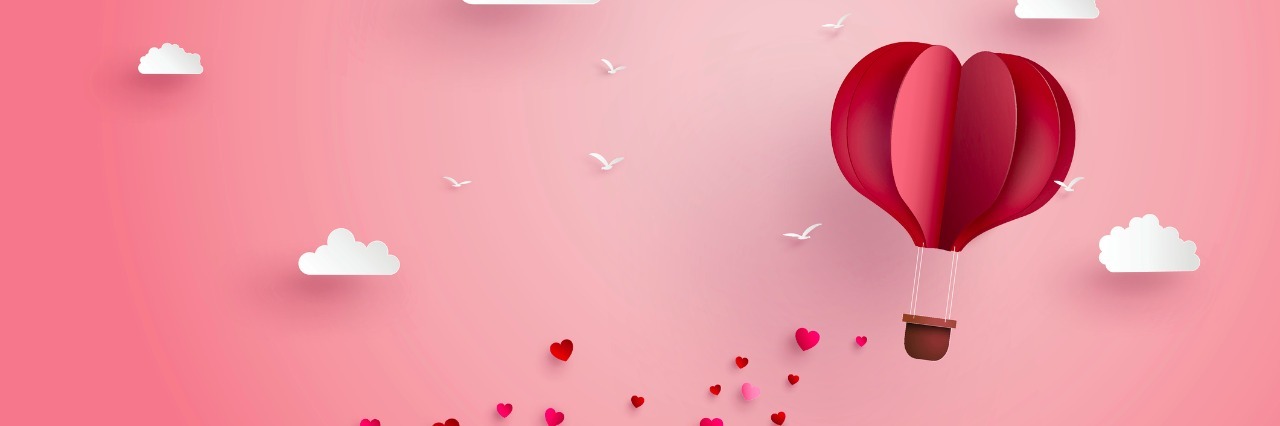 Best Tips for Self-Care on Valentine's Day illustration of love and valentine day,Origami made hot air balloon fly over grass with heart float on the sky.paper art style.