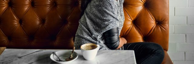 Woman Drinks Coffee Shop Lonely Concept