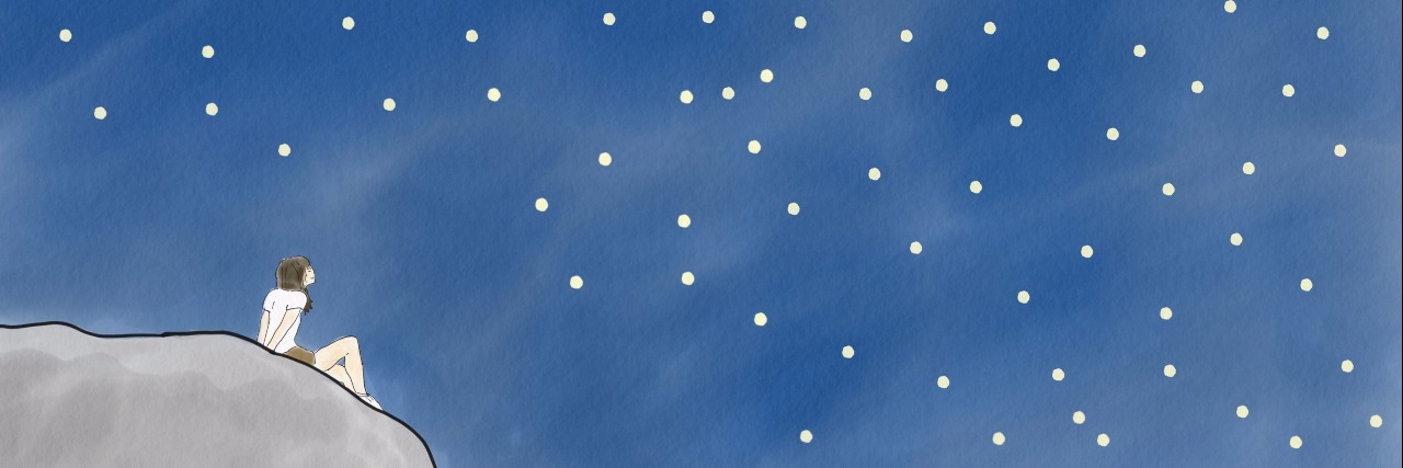 Why I Don't and Won't Cope With My Illness Girl sits on cliff at night, looking at stars.