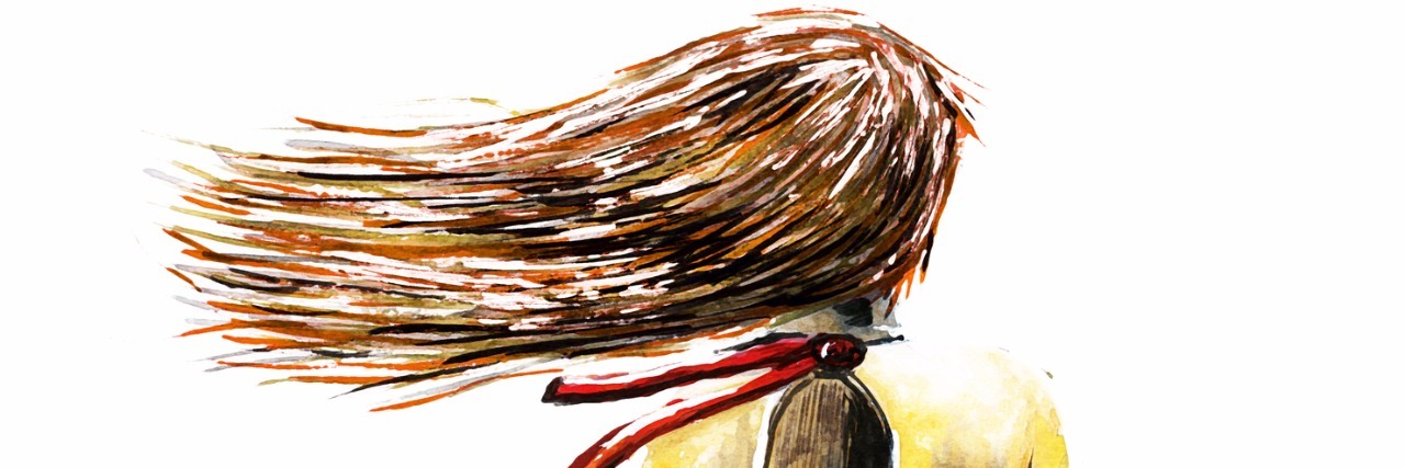 The Emotions That Followed After I Received My Diagnosis Woman sitting on end of a pier, hair blowing in the wind. Water color.