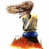 drawing of girl sitting with hair blowing in wind from behind