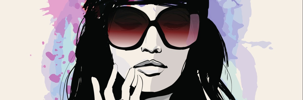 Self-Care When You Have a Mental Illness Isn't Always Glamorous Drawing of a beautiful woman with sunglasses - vector illustration