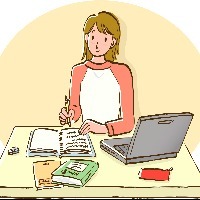 Woman sitting at desk and writing down on notebook, front view