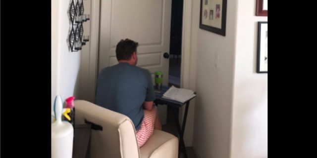Tweet Shows Husband's Kind Gesture During Wife's Thyroid Cancer Isolation Man sitting outside a slightly a jar door.