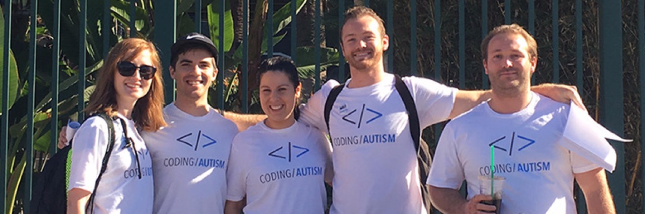 Coding Autism Teaches People on the Autism Spectrum How to Code group photo of people wearing coding autism shirts