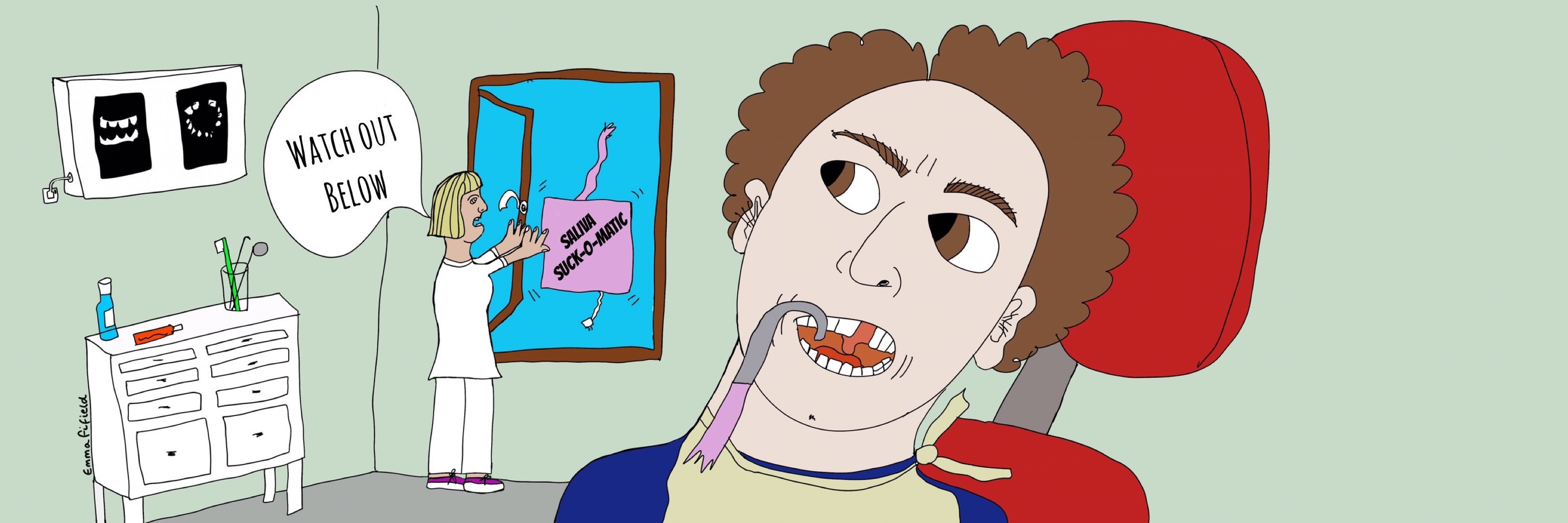 How My Job as a Dental Hygienist Was Affected by Hyperacusis drawing of a dentist appointment