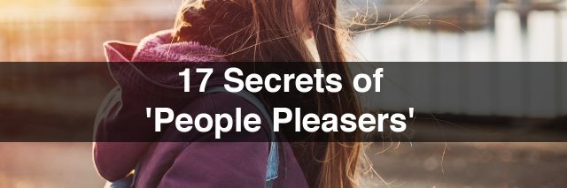 A woman in a hat looking down. Text reads: 17 secrets of people pleasers
