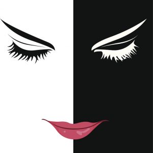 Pop art style abstract vector illustration of young beautiful woman with closed eyes. Easy editable layered vector illustration.
