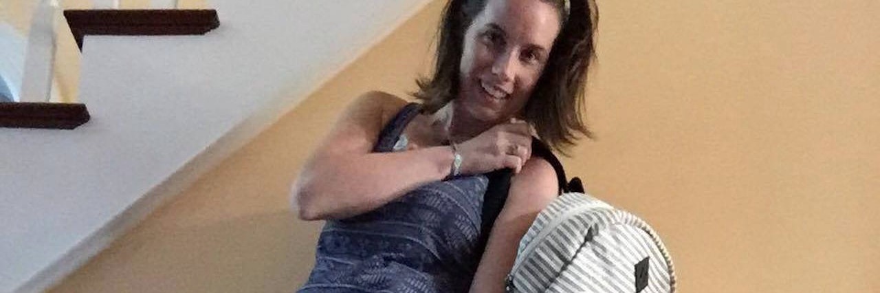 Starting Chronically Fit Backpacks Business for Those on TPN, Tube-Fed woman posing with a chronically fit backpack