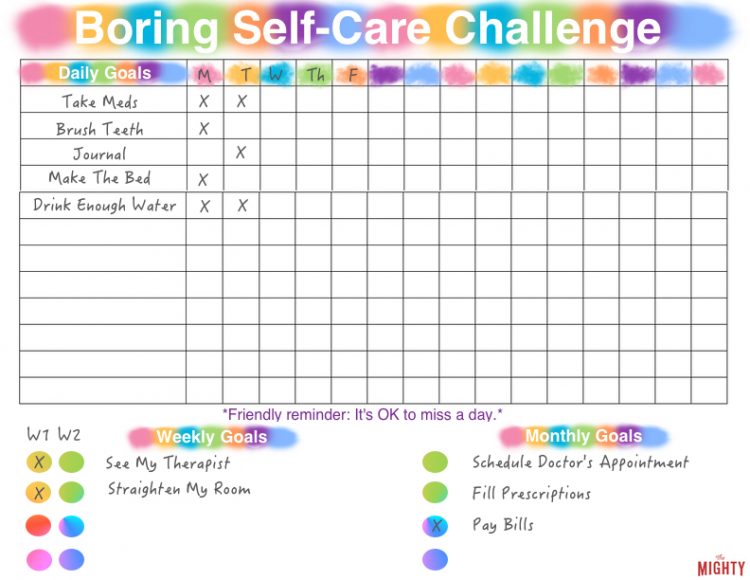 Printable Blank Weekly Self Care Chart