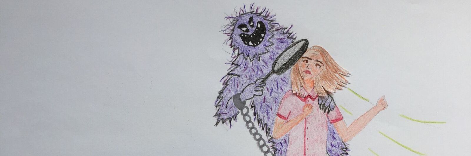 Comparing Migraine to a Monster, How It Affects My Life drawing of a woman with her migraine monster