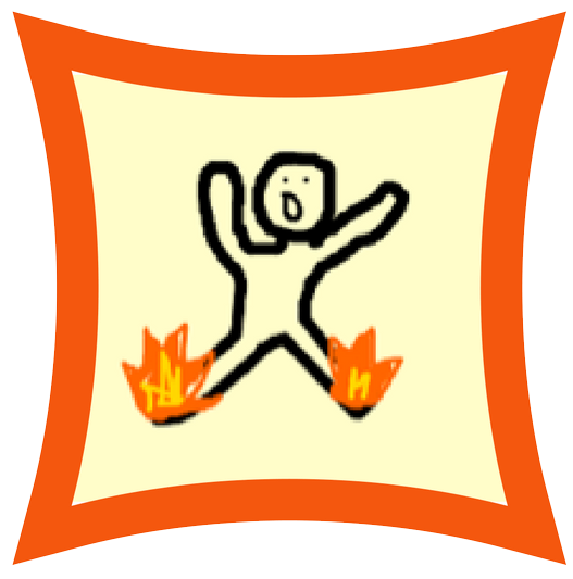 illustration of a stick figure with his feet on fire