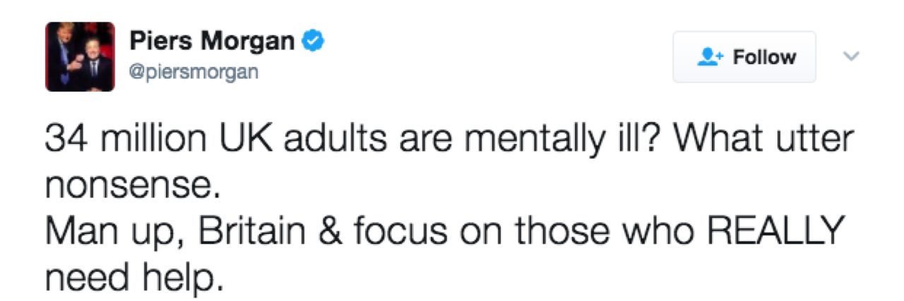 Piers Morgan Tweets 'Man Up, Britain' Replying to Mental Health Stats