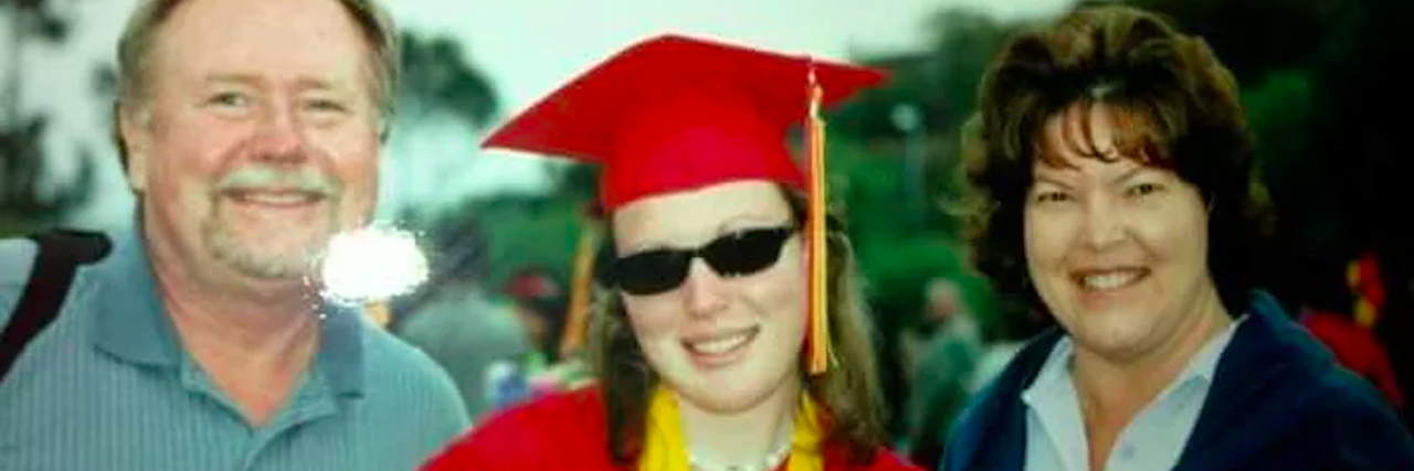 Growing Up With Reflex Sympathetic Dystrophy Syndrome (RSDS/CRPS) girl with parents at graduation