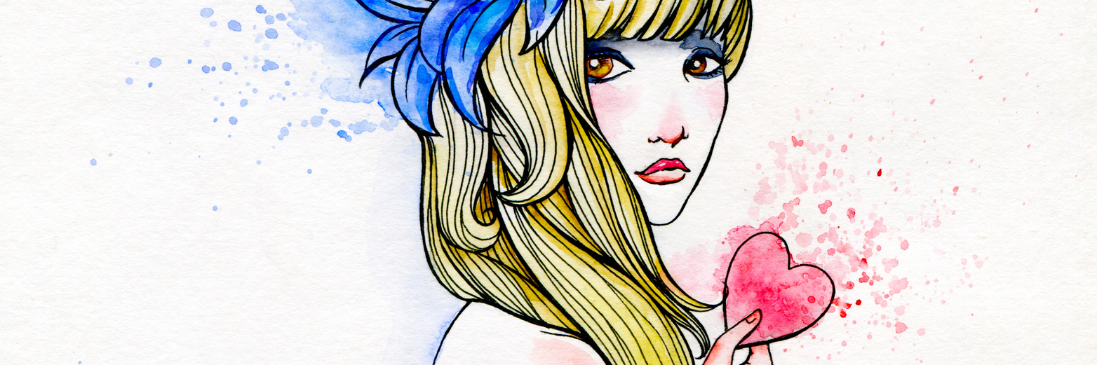 What It's Like Losing Myself to My Rare Disease Watercolor and ink portrait of a girl holding a heart.