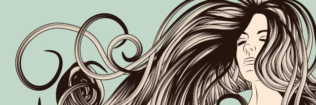 Woman's face with detailed flowing hair