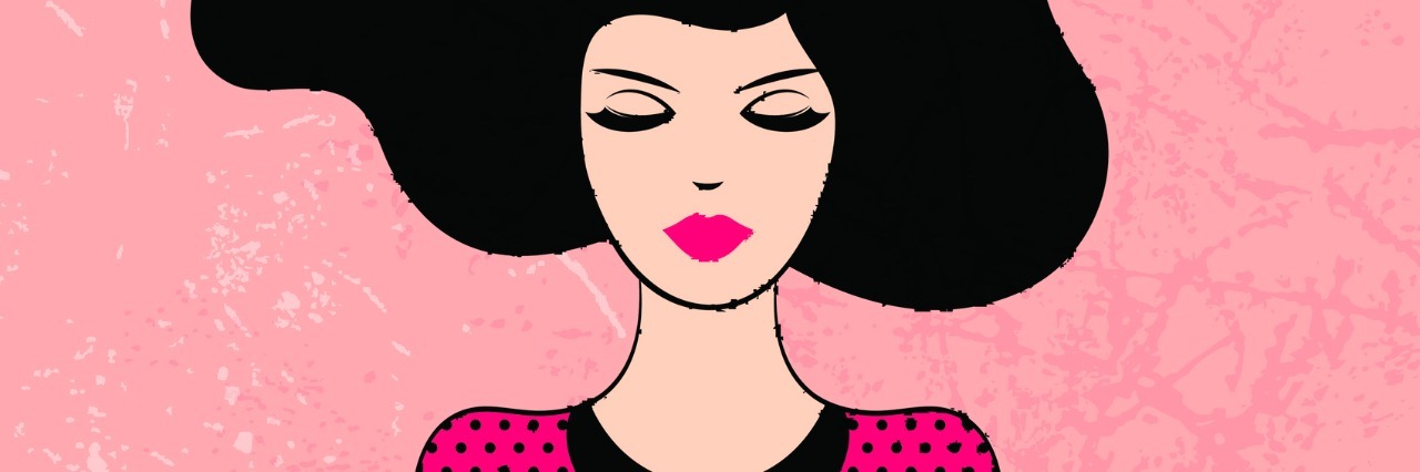 When Depression and Anxiety Make Me Feel Like a Crappy Sister Vintage Fashion Woman with Long Hair. Vector Illustration. Stylish Design for Beauty Salon Flyer or Banner. Girl Silhouette. Cosmetics. Beauty. Health and spa. Fashion themes.