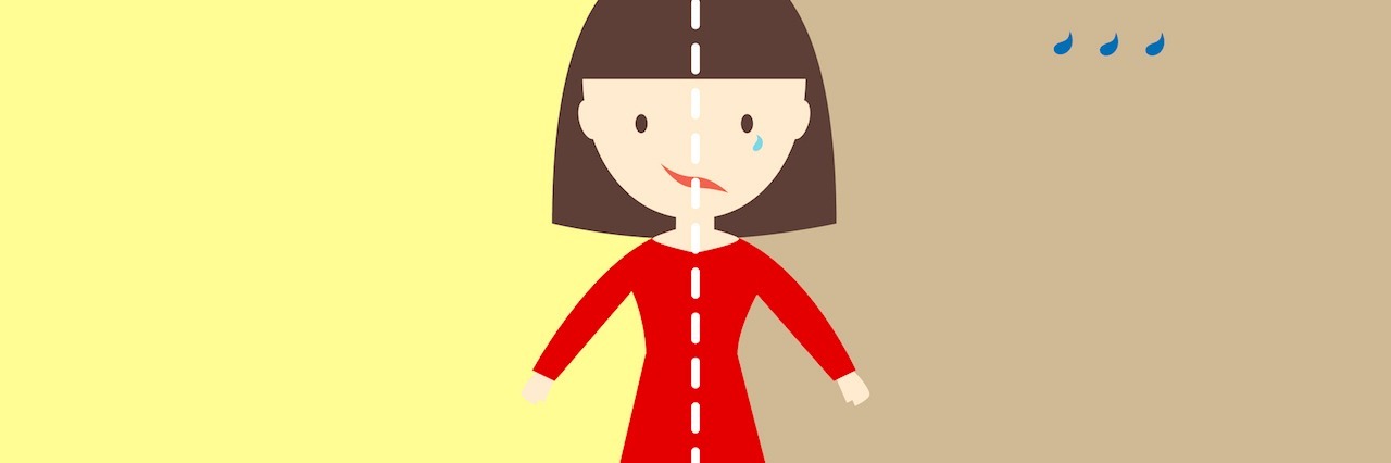 Graphic of a woman, half happy half sad
