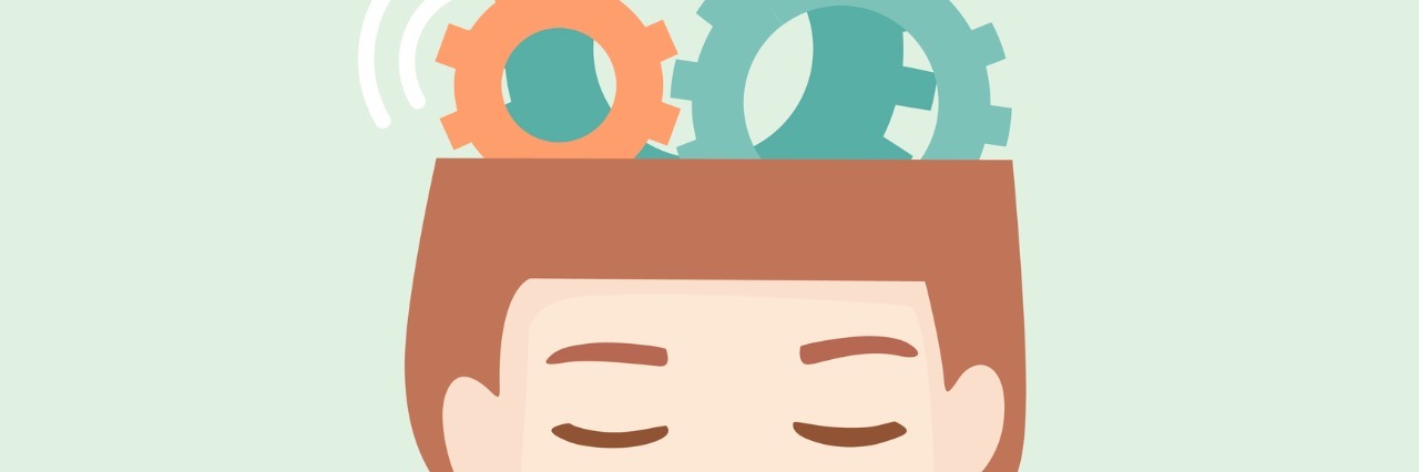 What My Anxiety Attacks Are Like Man head with gears signs. Generation of ideas. Thinking human head. Flat modern design vector illustration.