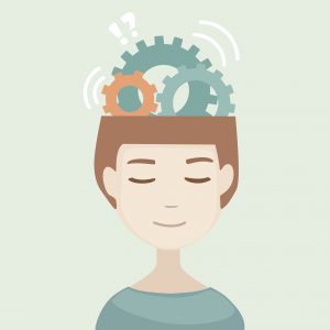 Man head with gears signs. Generation of ideas. Thinking human head. Flat modern design vector illustration.