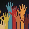 Colorful illustration of raised hands