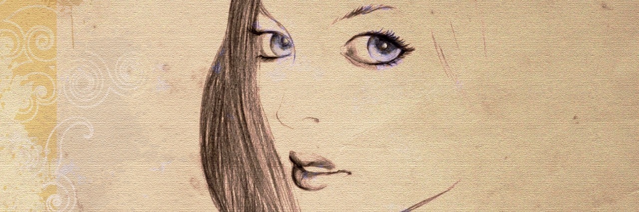 Woman drawn with sepia coloring.