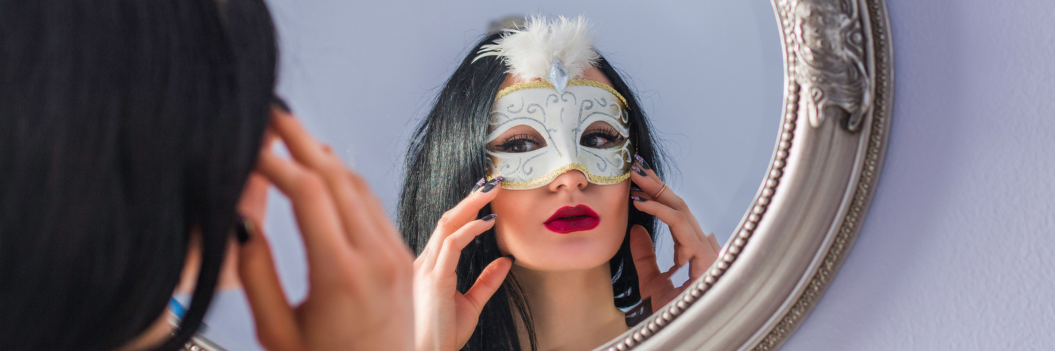 Take Off Your Mask – It’s OK Not to Be OK Woman looks in mirror, taking off mask.