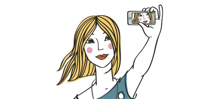 Illustration of a woman taking a selfie.