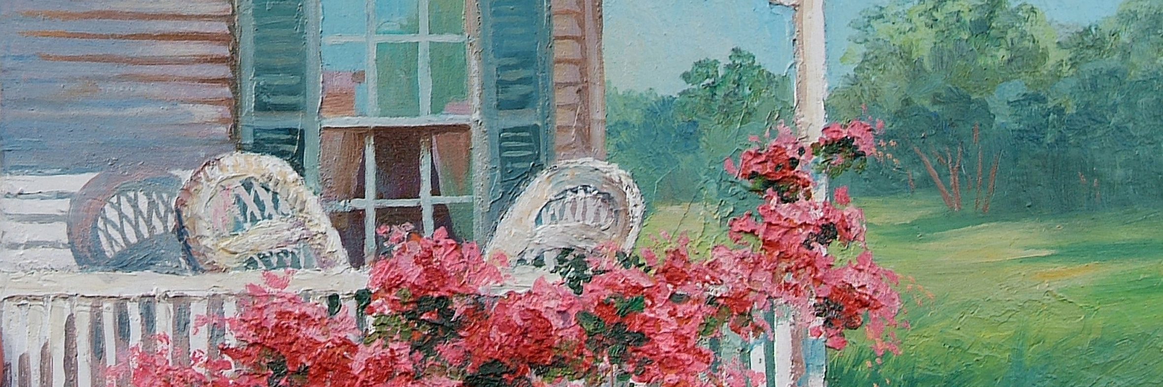 When Your Chronic Illness Leaves You Housebound Oil painting of a house, with blue shutters and white chairs on porch.