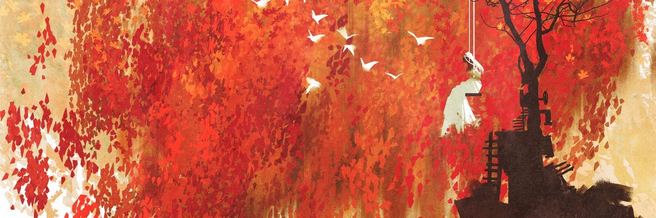 Accepting You Won't Recover From Chronic Illness illustration of a woman sitting on a swing under a tree in autumn