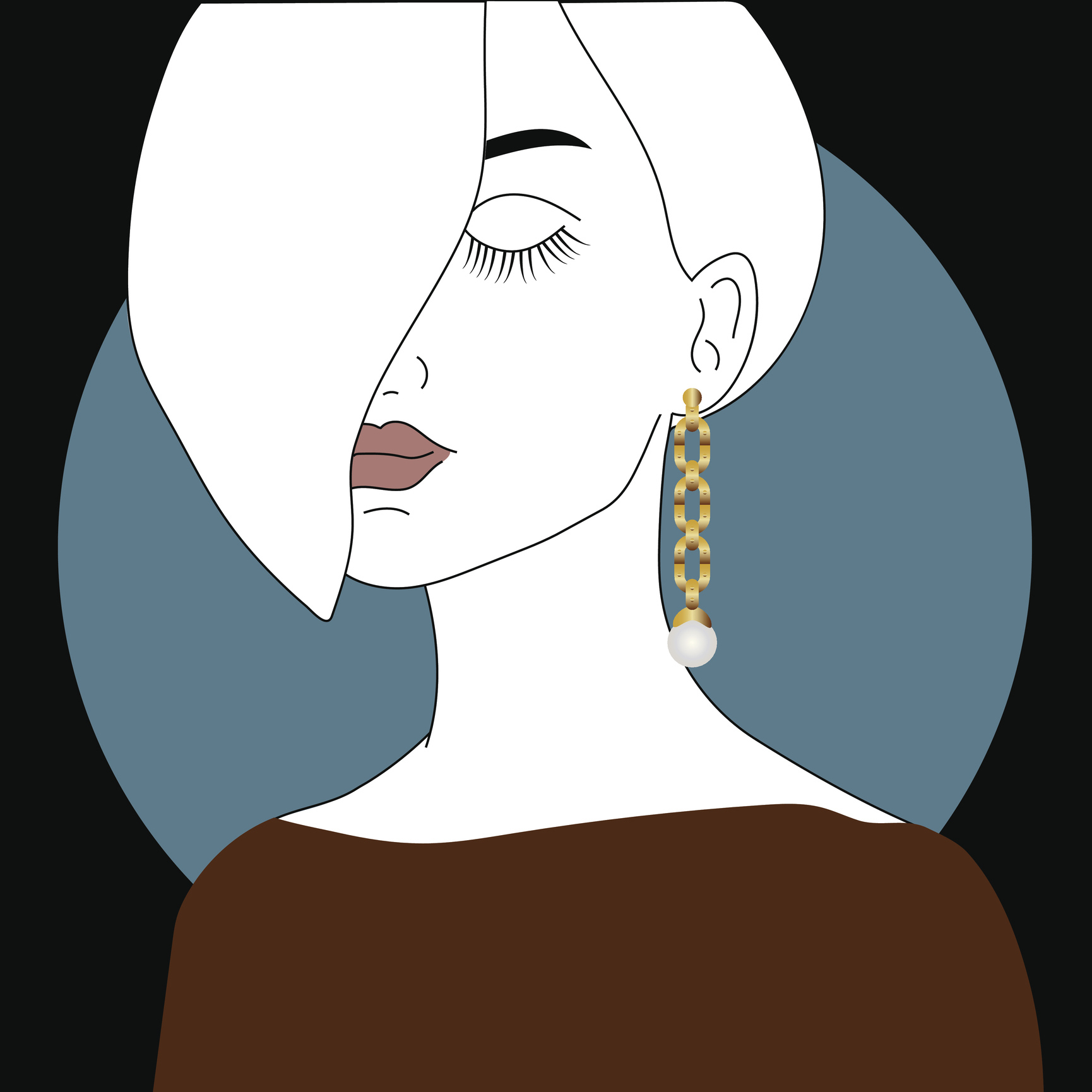 illustration of woman with short hair and pearl earring