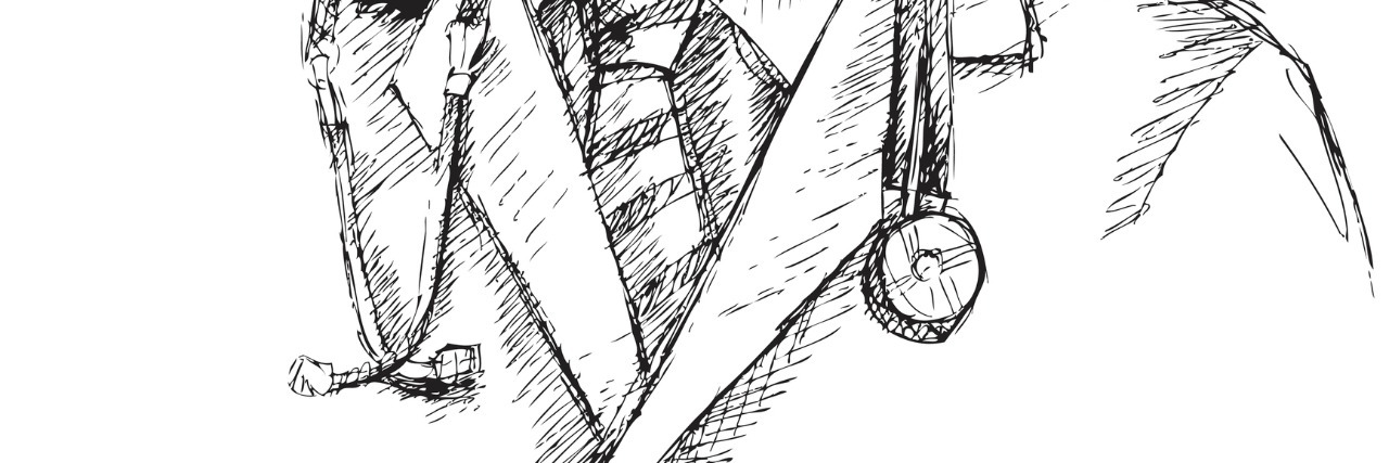 Sketched close-up of a doctor's lab coat and stethoscope