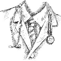 Sketched close-up of a doctor's lab coat and stethoscope
