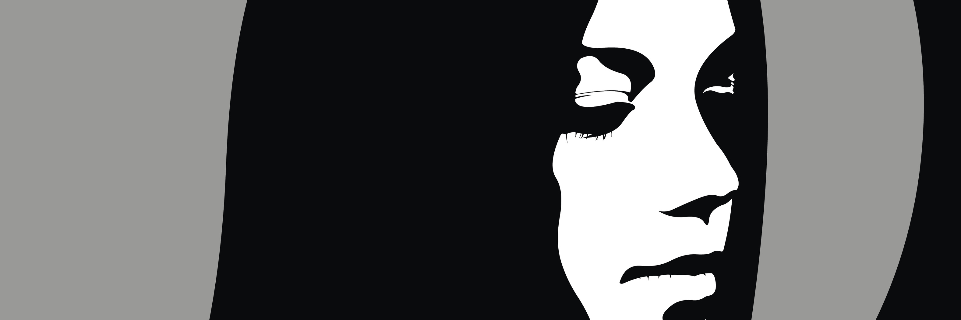 Banishing Black and White Thinking in Eating Disorder Recovery High contrast female portrait looking down in retro poster style. Woman face layered vector illustration.