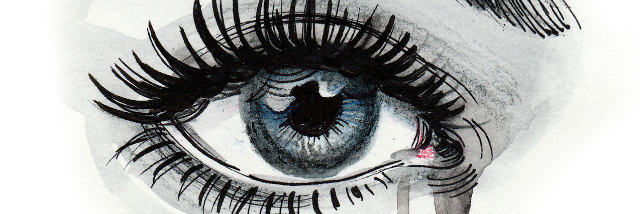 Watercolor sketch of a beautiful crying female eye