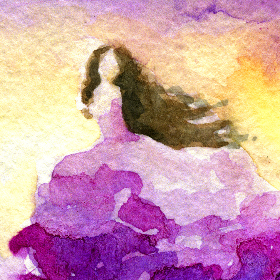 watercolor sketch of woman in a dress