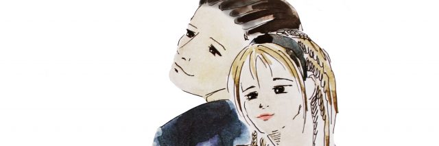 Hand drawn young couple friendship, watercolor illustration