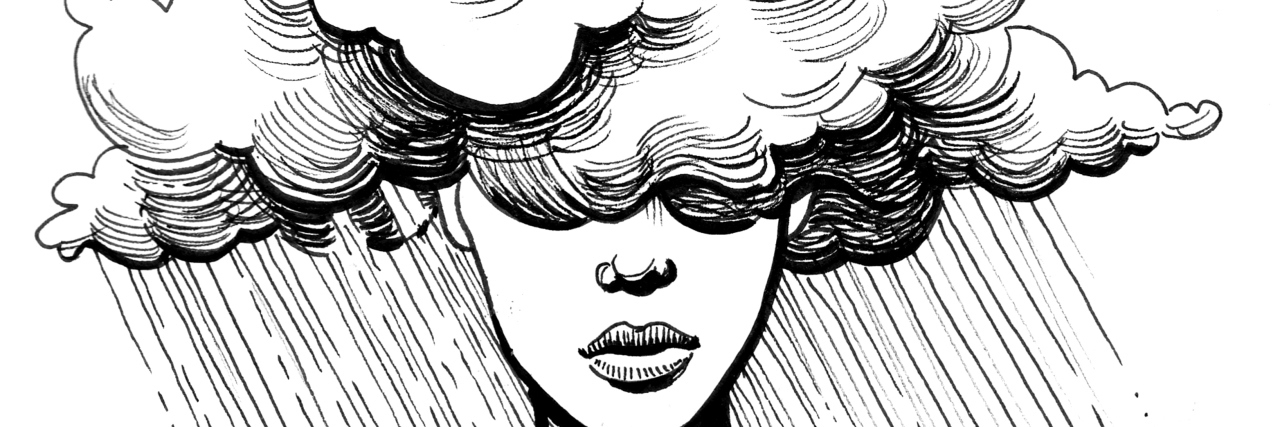 Sometimes I Wish I Could Be the Woman I Was Before Depression Ink illustration of a girl with her head in the clouds