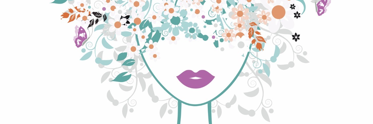 Sharing About My Depression Has Decreased My Shame Woman with a head full of colorful floral silhouette