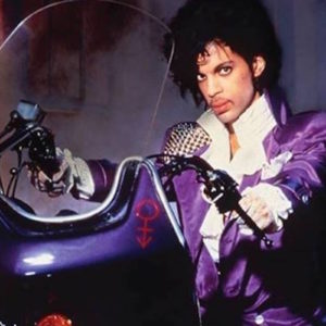 singer Prince on a motorcycle