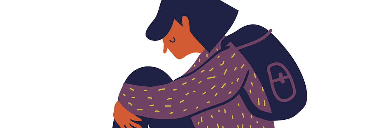 When My Anxiety Makes Me Apologize For Who I Am Sad and depressed girl sitting on the floor. Depressed teenager. Sad woman Unhappy and stressed student. Creative vector illustration.