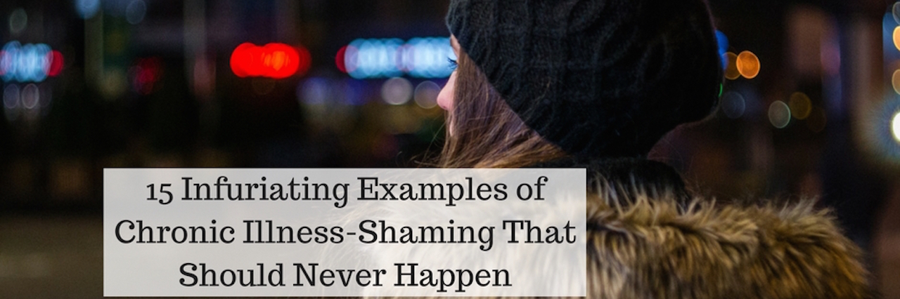 15 Examples of Chronic Illness-Shaming That Shouldn't Happen back view of woman walking through dark street with text 15 Infuriating Examples of Chronic Illness-Shaming That Should Never Happen
