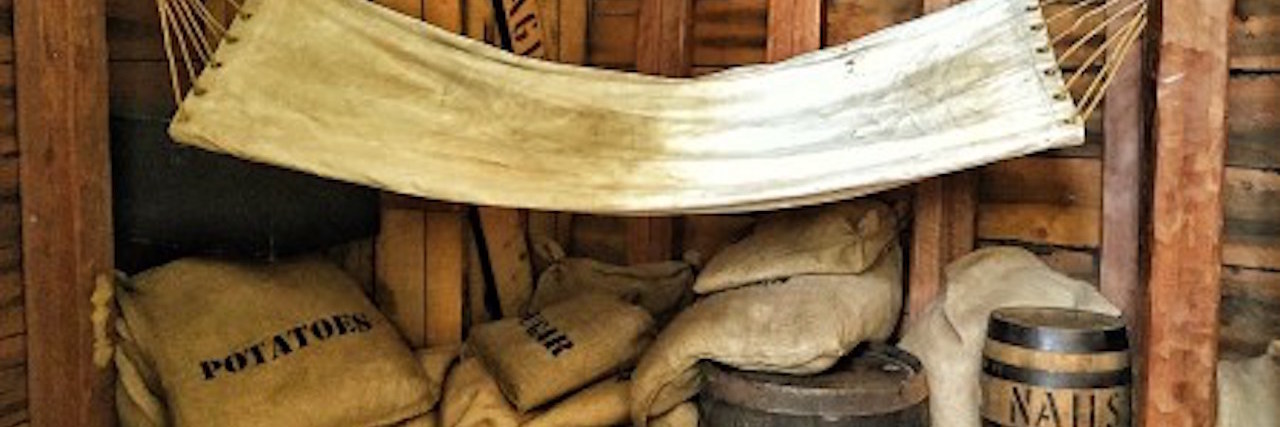 Tools Used to Recover From an Eating Disorder hammock hanging over crates and barrels of food