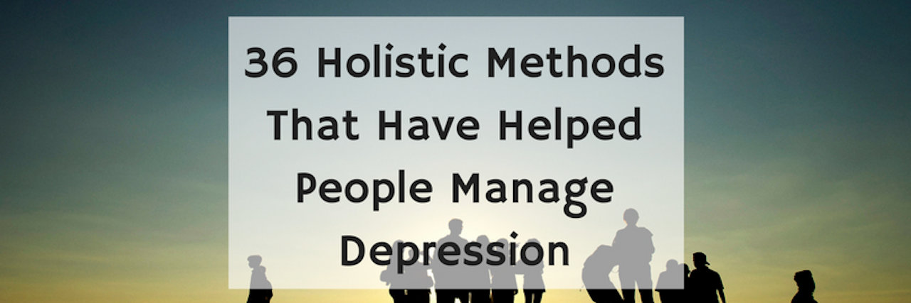 36 Holistic Methods For Managing Depression people standing on hill during sunset with article title overlay