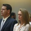 Michelle Carter and her attorney Joseph Cataldo stand to hear Judge Lawrence Moniz announce his verdict on Friday, June 16, 2017, in Bristol Juvenile Court in Taunton, Mass. Carter was found guilty of involuntary manslaughter in the suicide of Conrad Roy III. (Glenn Silva/Fairhaven Neighborhood News, Pool)