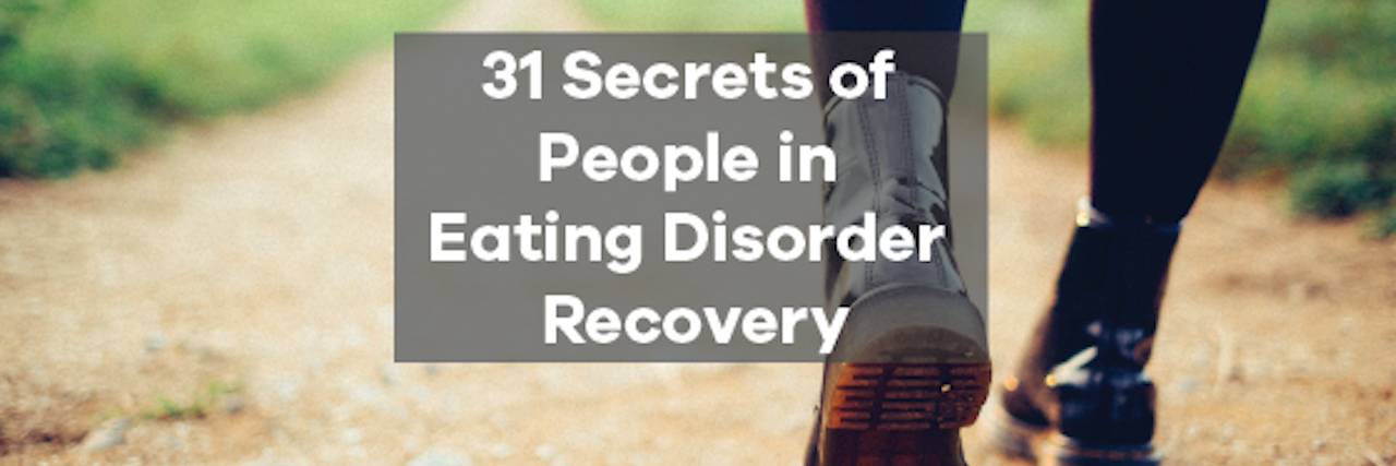 31 Secrets of People in Eating Disorder Recovery woman walking on road with article title