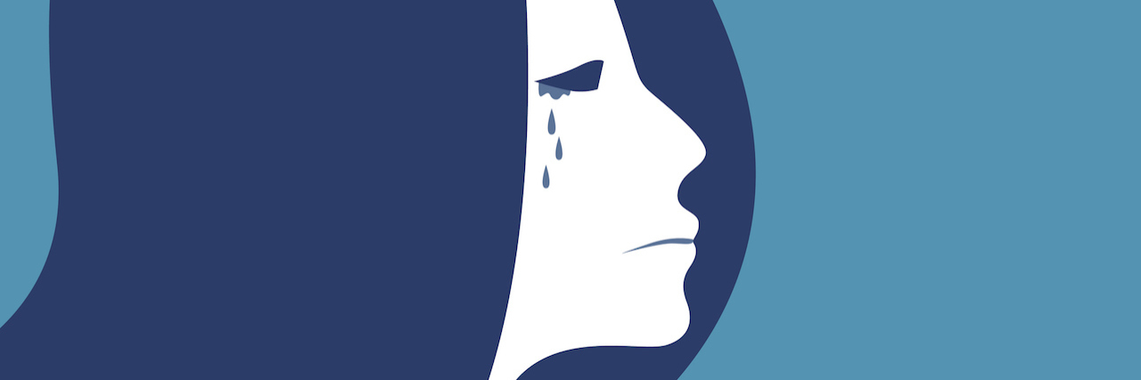 An illustration of a woman with tears in her eyes