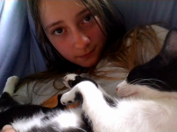 young girl holding a kitten