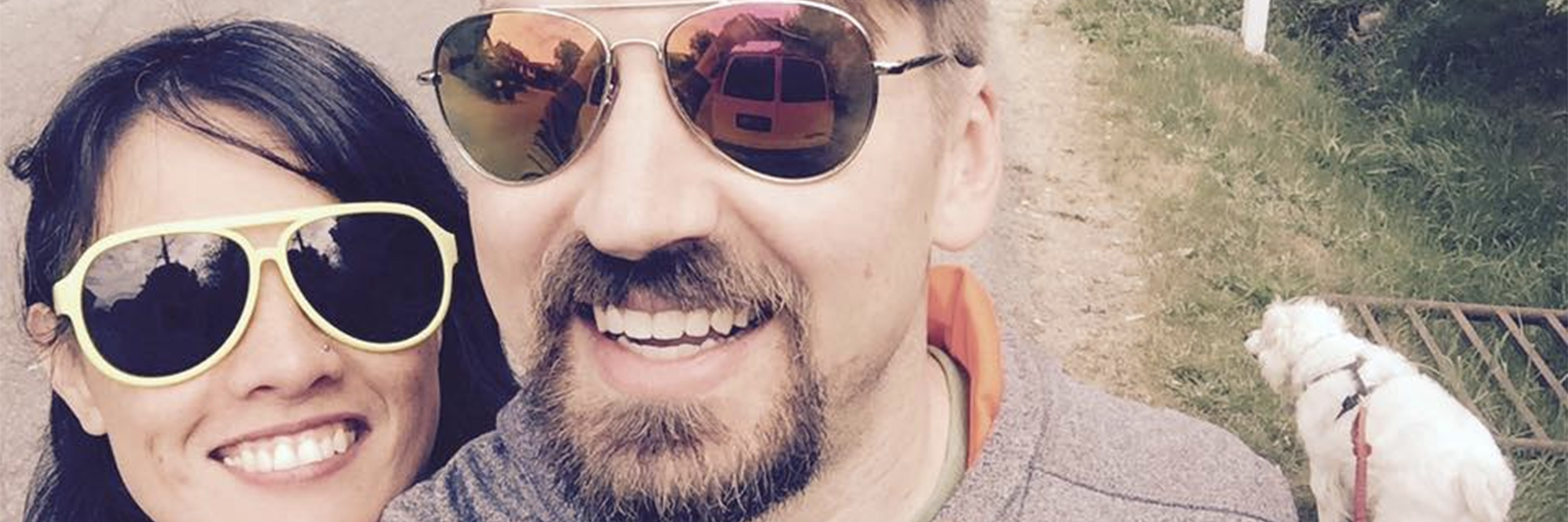 The Key to Relationships When You Have Depression woman and man selfie smiling wearing sunglasses with dog in background