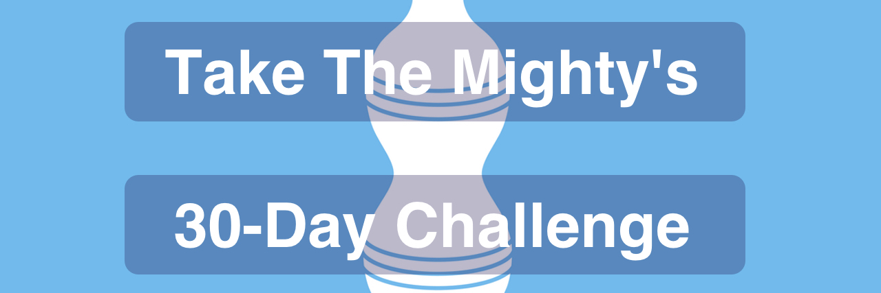 Plastic water bottle icon which reads "take The Mighty's 30-day Challenge."